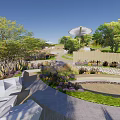 Picturesque Garden Landscape With Lush Greenery Colorful Flower Beds and Stone Pathway