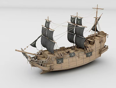 Wooden Sailing Ship With Black Sails And Vintage Details 3d model Wooden Sailing Ship With Black Sails And Vintage Details 3d model