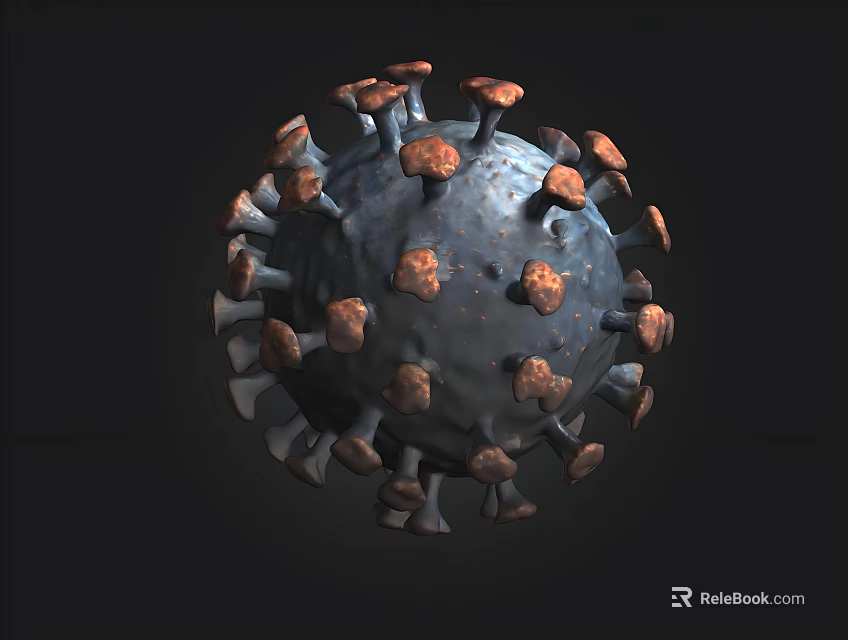 3D Rendering Of Virus Structure With Spherical Shape And Spike Proteins 3d model 