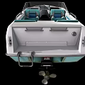 Modern White And Light Blue Yacht With Transparent Windshield And Blue Seats