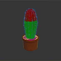 Green Cactus Plant with Spines in Brown Terracotta Pot on Gray Background