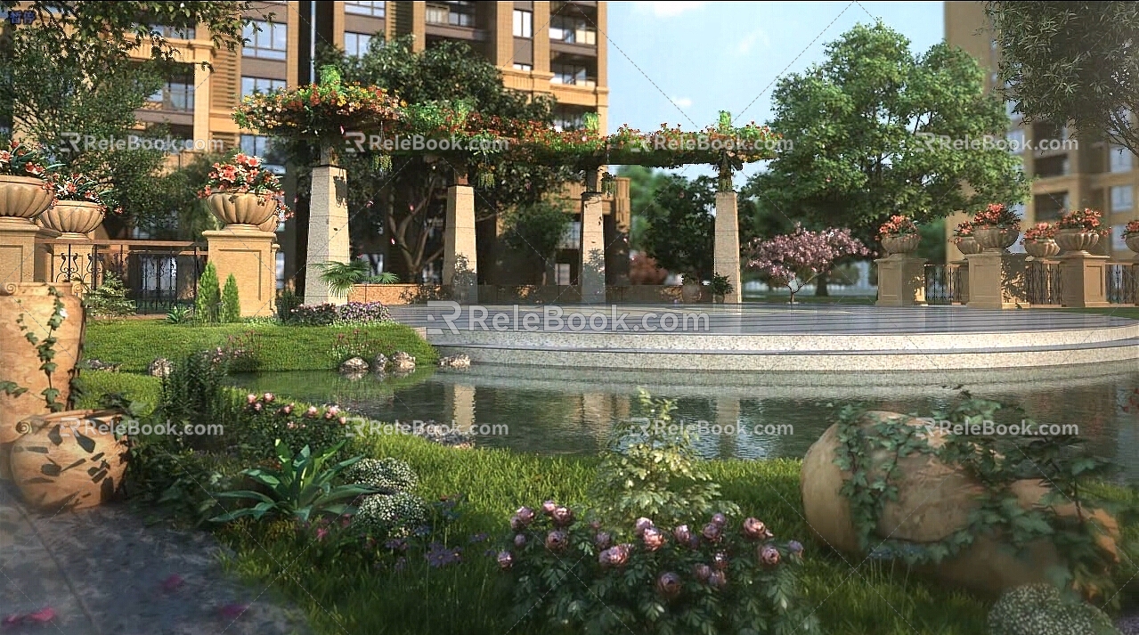 European-style pavilion waterscape 3d model