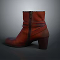 Brown Leather Ankle Boots With Side Zipper And Block Heel Design For Daily Wear