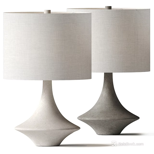 Modern Minimalist Table Lamps With Light Colored Lampshades And Geometric Bases 3d model 