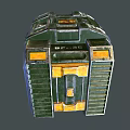Futuristic Metallic Storage Case With Green Digital Display And Orange Accents