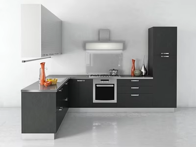 Sleek Modern Kitchen Interior Design With Island Counter Appliances And Cabinets 3d model
