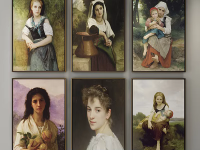 Classical Portrait Paintings Featuring Women And Children In Various Scenes 3d model