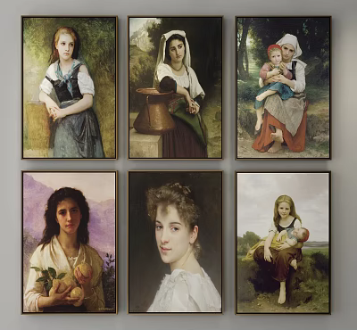 Classical Portrait Paintings Featuring Women And Children In Various Scenes 3d model