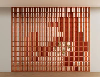 Wooden Room Divider With Geometric Grid Pattern For Indoor Space Separation Decor 3d model