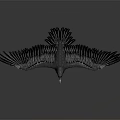 Flying Animal Crow with Spread Wings in Mid Flight Against Gray Background