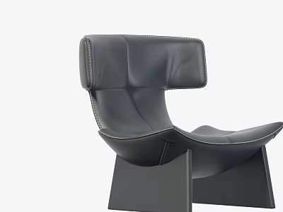Black Leather Leisure Chair With Modern Unique Backrest And Geometric Base Design 3d model