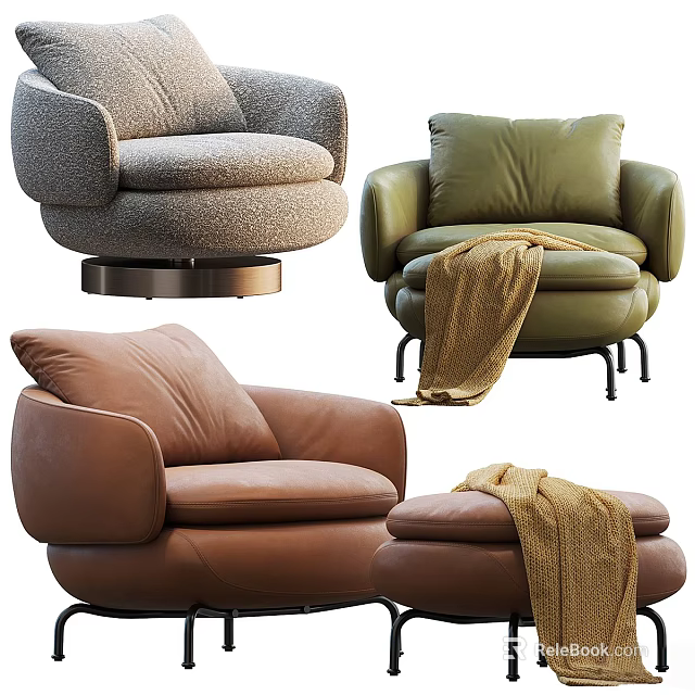 Modern Single Sofa in Assorted Colors with Ottoman Cozy Blanket and Comfortable Design 3d model