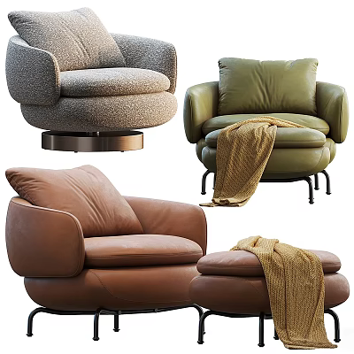 Modern Single Sofa in Assorted Colors with Ottoman Cozy Blanket and Comfortable Design 3d model