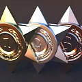 Star Shaped Decorative Ornament Set with Numbers 1 2 3 Laurel Wreath Accents Gold Silver