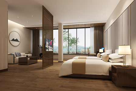 New Chinese Room Hotel Room 3d model