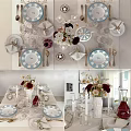 Elegant Tableware Set With Plates Glasses Utensils And Floral Bouquet For Dining Table