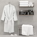 Elegant Bathroom Accessories Including White Bathrobe Towels Toiletries On Shelf And Bench