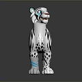 Cute White Tiger Figurine With Black Stripes Blue Eyes Ears And Shiny Paws