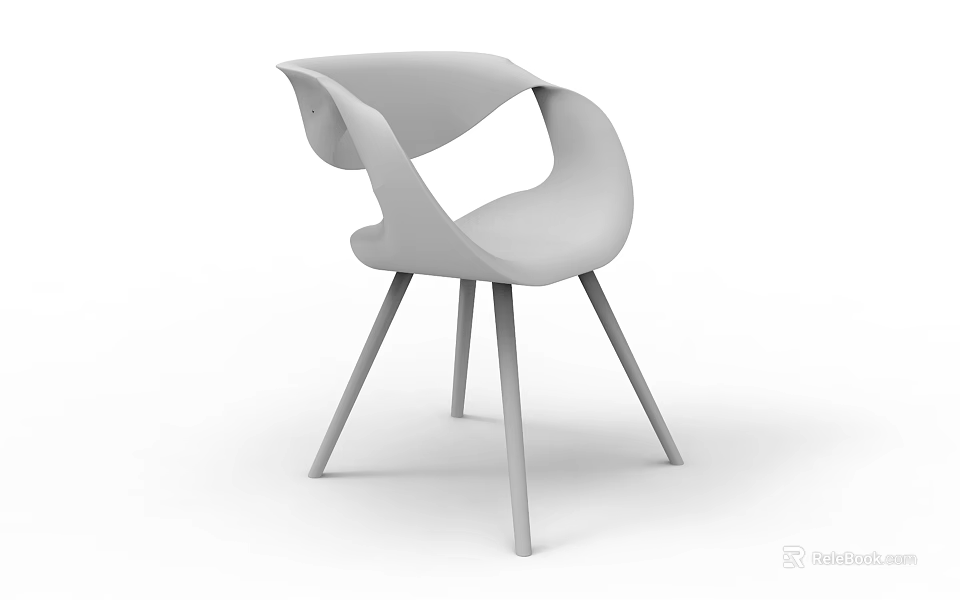 Stylish Modern Minimalist Leisure Chair With Curved Backrest And Metal Legs Design 3d model 