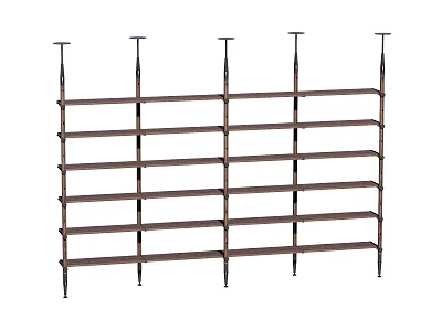 Modern Multi Tier Storage Shelf With Wooden Shelves And Metal Supports 3d model