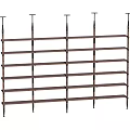 Modern Multi Tier Storage Shelf With Wooden Shelves And Metal Supports
