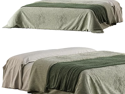 Cozy Double Bed With Green And Beige Textured Bedspread And Soft Sheets 3d model