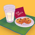 Glass of Milk and Cookies with FOR SANTA Card on Green Plaid Placemat