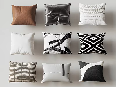 Stylish Decorative Pillows With Geometric Striped Bow And Solid Color Patterns 3d model