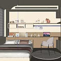 Tatami Bedroom Interior Design With Bed Desk Chair Shelf Window Blinds And Lighting
