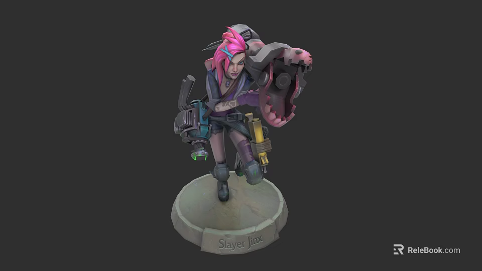 Jinx Game Character With Pink Hair Mechanical Weapon And Combat Outfit 3d model 