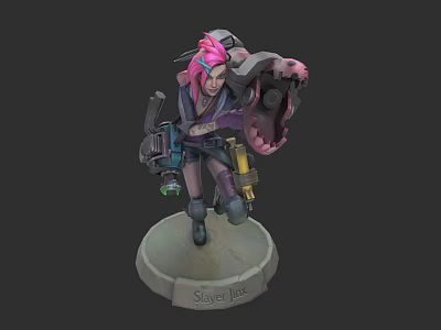 Jinx Game Character With Pink Hair Mechanical Weapon And Combat Outfit 3d model
