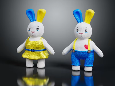 Yellow And Blue Rabbit Plush Toys As Decorative Furniture Accessories For Kids Room 3d model