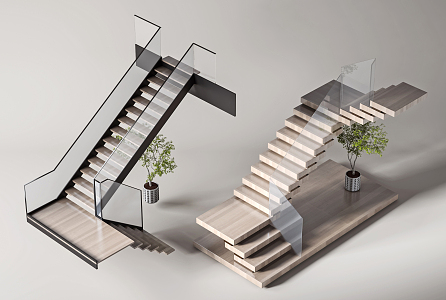 Modern Stair Simple Stair Combination 3d model