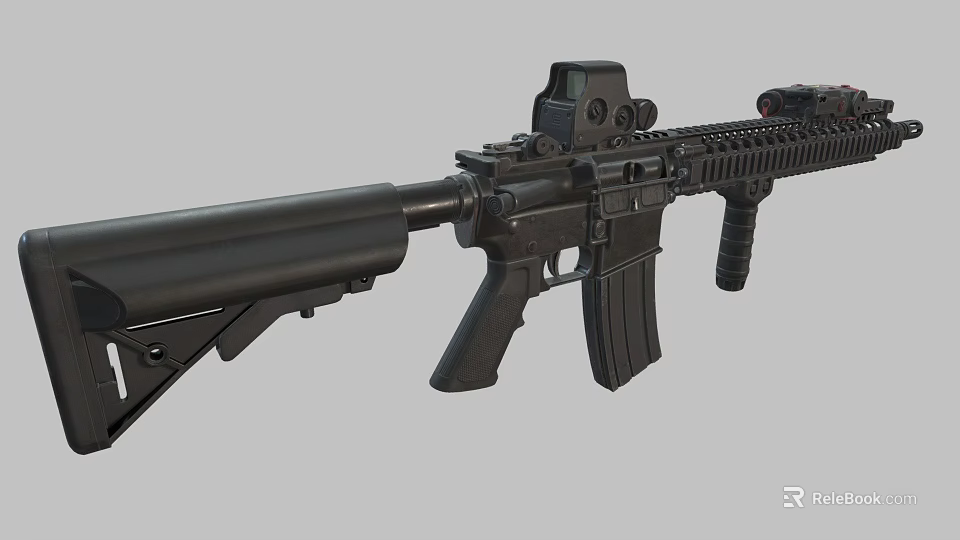 Modern Black Tactical Rifle With Scope Magazine Grip And Rail System Design 3d model
