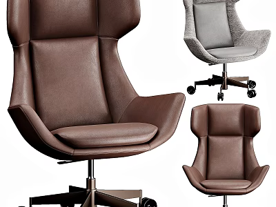 Modern Comfortable Leather And Gray Fabric Leisure Chair With Swivel Wheels Design 3d model