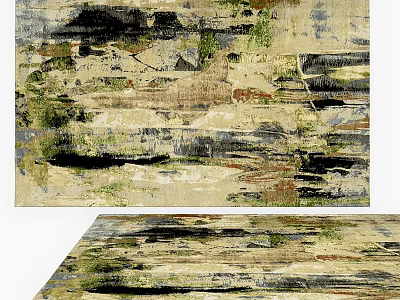 Square Rug With Abstract Pattern Beige Green Black Brown Textured Design 3d model