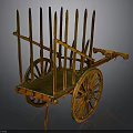 Ancient Wooden Cart With Vertical Rails And Large Spoked Wheels