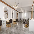 Modern Hair Salon Interior With Stylish Chairs Oval Mirrors And Pendant Lighting