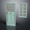 Light Green Swing Door Design With Glass Panes And Door Handle For Home Interior