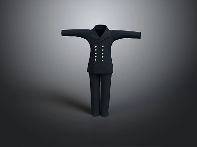 Navy Blue Double Breasted Uniform With Long Sleeves And Pants Set 3d model
