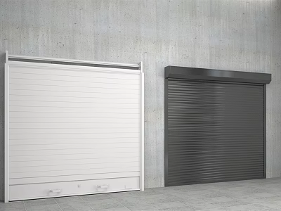 Industrial Style White and Black Roller Doors Against Gray Concrete Wall 3d model