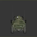 Green Camouflage Armored Vehicle With Antennas Weapon System And Wheels