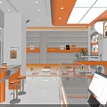 Modern Mo Coffee Shop Interior Design With Orange White Tones Counter And Lighting