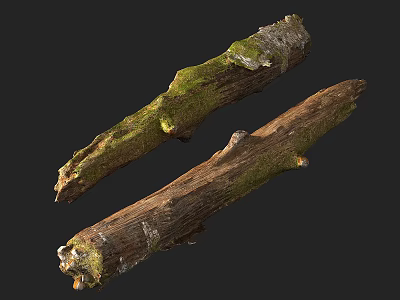 Natural Stone Wood Logs With Green Moss And Textured Surface 3d model
