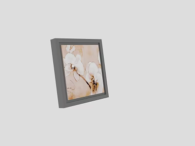 Gray Square Photo Frame with White Flowers and Brown Branches on Light Background 3d model