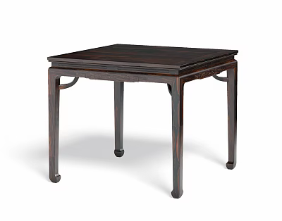 Classic Dark Solid Wood Square Dining Table With Elegant Curved Legs 3d model