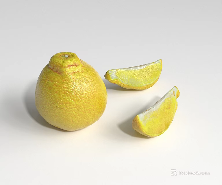 Fresh Whole Lemon With Two Slices Arranged On White Background Surface 3d model 