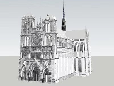 Notre Dame Cathedral Gothic Architecture With Spire Rose Window And Arches 3d model