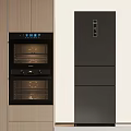 Modern Kitchen Interior With Built In Double Oven And Dark Refrigerator Cabinets 3d model