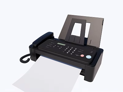 Black Office Fax Machine with Phone Handset Control Panel and Paper Output 3d model